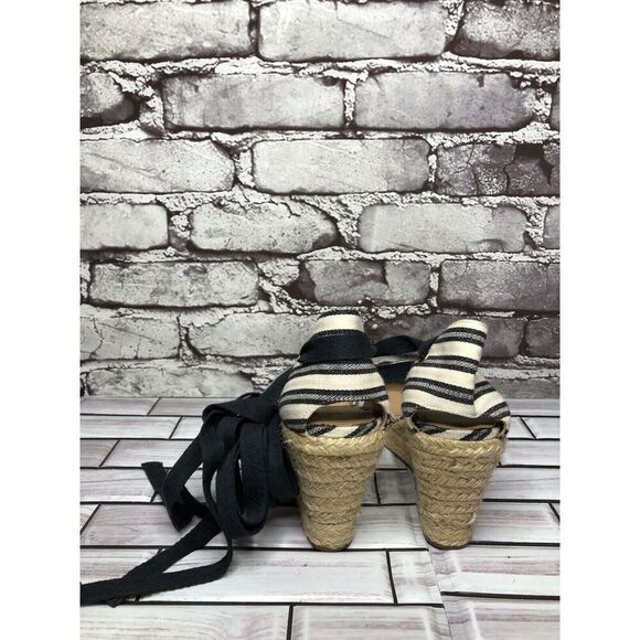 J.CREW Eloise Blue Striped Fabric Espadrilles Wedge Ankle Wrap Sandals Women 8M - Picture 4 of 16
